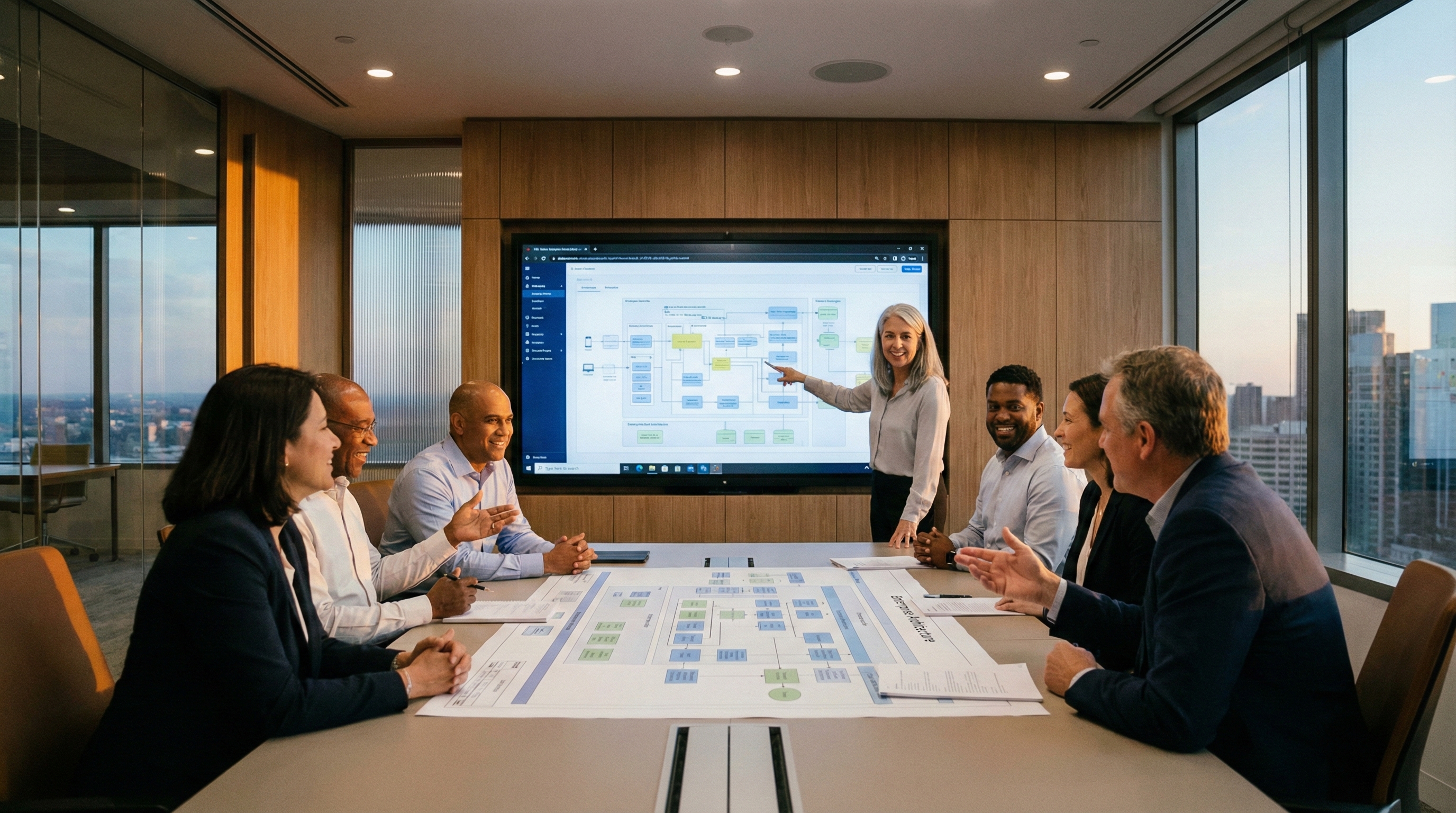 Senior technical leadership reviewing enterprise architecture